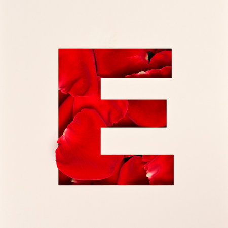 Font design, Abstract alphabet font with Rose petals, realistic flower typography - Eの写真素材