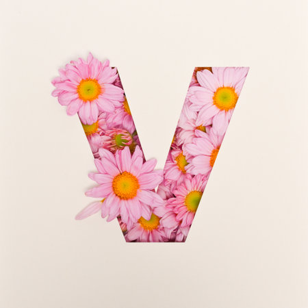 Font design, Abstract alphabet font with pink flower, realistic flower typography - Vの写真素材