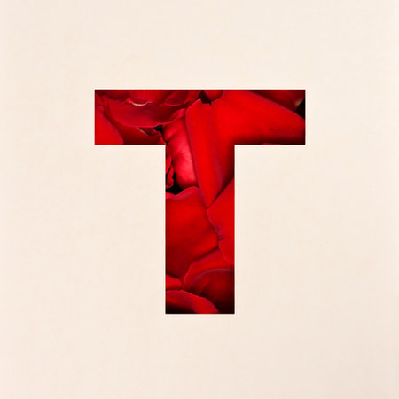Font design, Abstract alphabet font with Rose petals, realistic flower typography - Tの写真素材