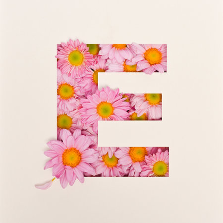 Font design, Abstract alphabet font with pink flower, realistic flower typography - Eの写真素材