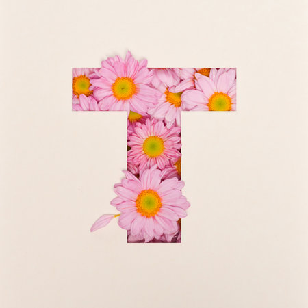 Font design, Abstract alphabet font with pink flower, realistic flower typography - Tの写真素材