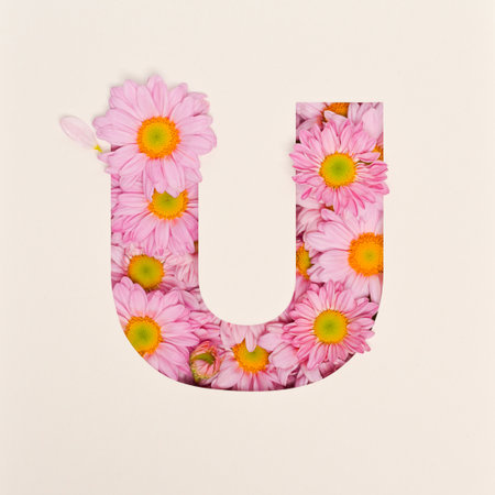 Font design, Abstract alphabet font with pink flower, realistic flower typography - Uの写真素材