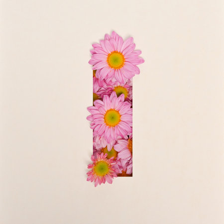 Font design, Abstract alphabet font with pink flower, realistic flower typography - Iの写真素材