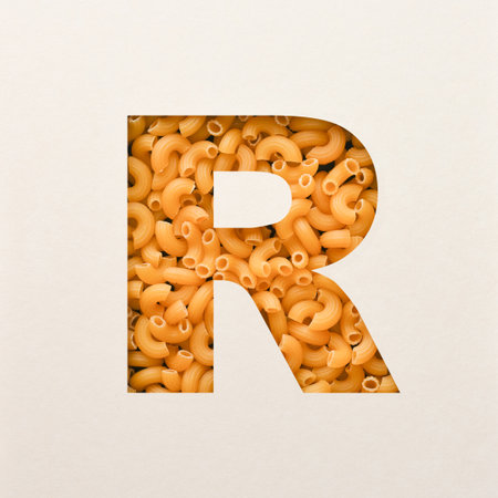 Font design, Abstract alphabet font with elbow macaroni, realistic food typography - Rの写真素材