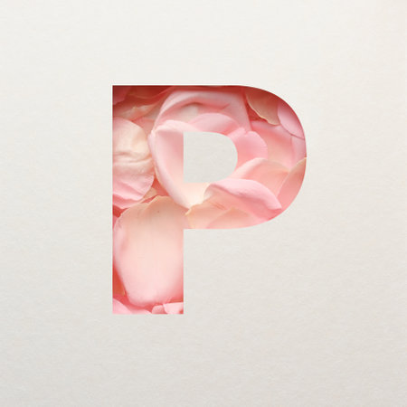 Font design, Abstract alphabet font with pink rose petals, realistic flower typography - Pの写真素材