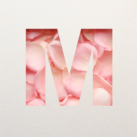 Font design, Abstract alphabet font with pink rose petals, realistic flower typography - Mの写真素材