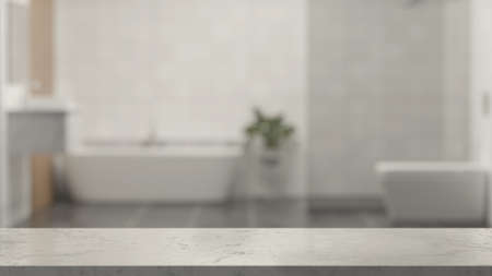 3D rendering, close up marble counter in modern bathroom with copy space, 3D illustrationの写真素材