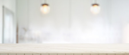 Copy space on marble desk in blurred living room background, empty marble counterの写真素材