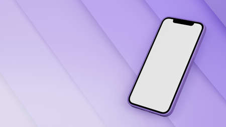 Smartphone with mock-up screen isolated on purple abstract background, 3D rendering, 3D illustrationの写真素材