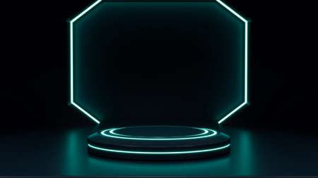 Futuristic mock up scene with podium for product display, 3D rendering, 3D illustrationの写真素材