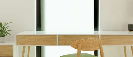 The empty table in living room with chair and decorations, 3D rendering, 3D illustrationの写真素材