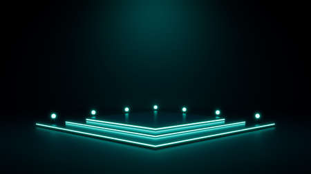 Futuristic mock up scene with showcase, abstract blue neon futuristic sci-fi interior designの写真素材