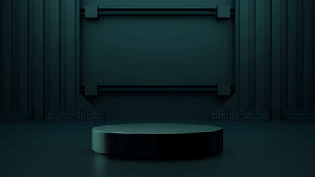 Futuristic mock up scene with showcase for product display, abstract dark futuristic sci-fi design, 3D rendering, 3D illustrationの写真素材
