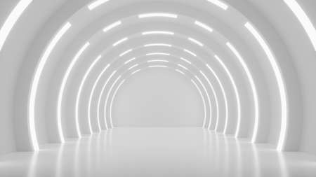 White futuristic mock up scene, abstract futuristic sci-fi interior design, 3D rendering, 3D illustrationの写真素材