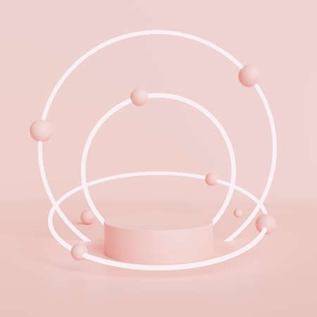 Pink mock up scene with podium geometry shape for product display, 3D rendering, 3D illustrationの写真素材