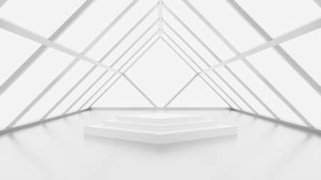 White Modern futuristic mock up scene with triangle showcase, abstract sci-fi interior design, 3D rendering, 3D illustrationの写真素材