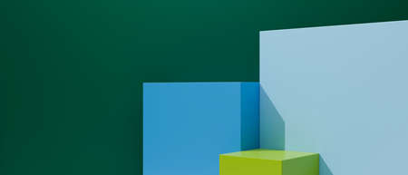 Creative mock-up scene with geometry shape podiums  and green background, 3D rendering, 3D illustrationの写真素材