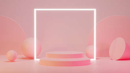Pink mock up scene with podium geometry shape for product display, Abstract background, 3D rendering, 3D illustrationの写真素材