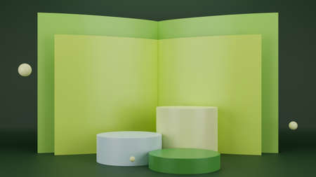Abstract mock-up scene with modern green geometric shapes, 3D rendering, 3D illustrationの写真素材
