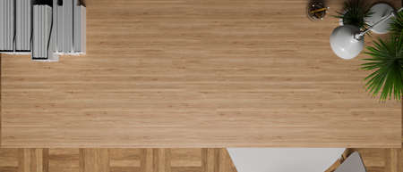 Top view of wooden table with copy space for product display decorated 3d renderingの写真素材