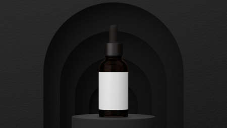 Men cosmetic package and poster template in black geometric shape background and podium with blank label for your brands, men skin care, 3d rendering, 3d illustrationの写真素材