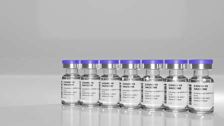 Healthcare and Medical concept, vaccine bottles, coronavirus vaccines with grey background, 3d rendering, 3d illustrationの写真素材