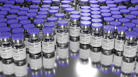 Medical concept, Coronavirus vaccines, 2019-ncov vaccine vials, COVID2019, injections, immunisation, 3d rendering, 3d illustrationの写真素材