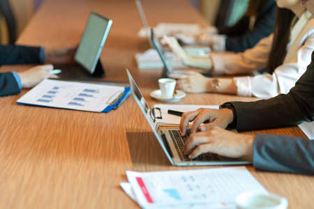 Cropped shot of Business board members meeting with business owner in board room, professional business workersの写真素材