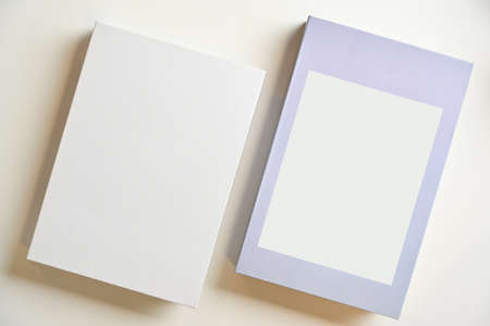 Two hardcover styles, each with a blank space for your text or design to be displayed over a white background, including a clipping path. Top viewの写真素材