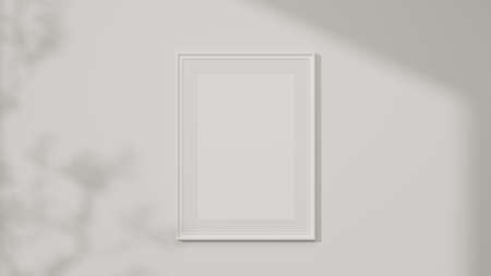 Minimalist blank picture photo poster frame mockup for montage your art work over white background. 3d rendering, 3d illustrationの写真素材