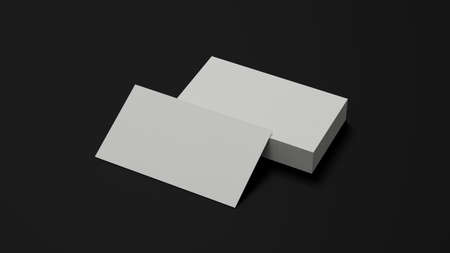 A stack of name card mockup, blank white business card template on black background. 3d rendering, 3d illustrationの写真素材