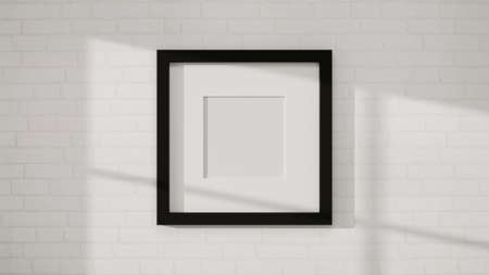 Close-up modern black and white picture poster frame mockup for interior wall. realistic modern picture border frame. 3d rendering, 3d illustrationの写真素材
