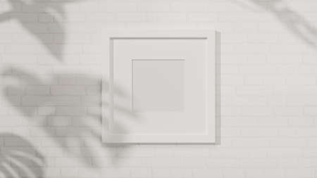 White living room wall with white photo frame mockup for montage your picture. 3d rendering, 3d illustrationの写真素材
