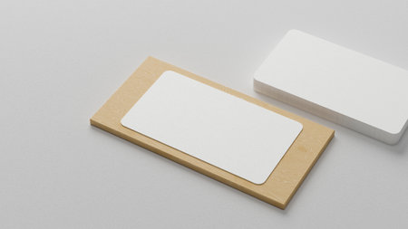 Name card or business card mockup on wooden board and stack of mockup cards on white background. 3d rendering, 3d illustrationの写真素材