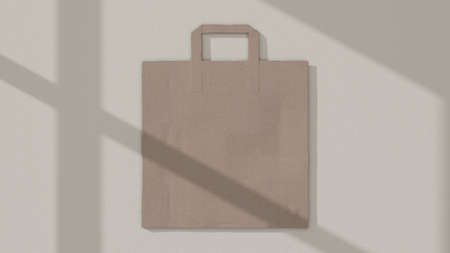 Simple cardboard paper shopping bag mockup isolated on white background. grocery shopping bag mockup. 3d rendering, 3d illustrationの写真素材