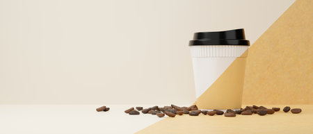 Hot coffee cup mockup with empty space on the background. takeaway coffee cup. 3d rendering, 3d illustrationの写真素材