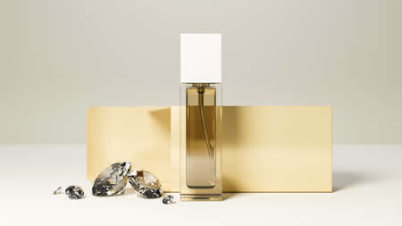 Elegance women's perfume bottle essence, beauty product presentation. realistic 3d rendering, 3d illustrationの写真素材