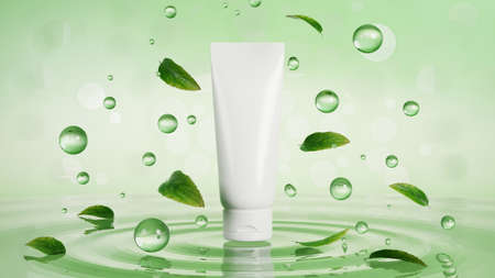 Blank white tube mockup in stylish green background. beauty skin care packaging, body, hands cream packaging. 3d rendering, 3d illustrationの写真素材