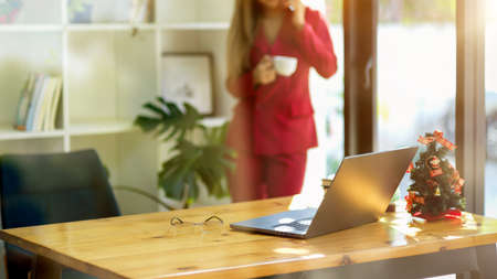 Professional businesswoman or female entrepreneur is consulted in a telebusiness negotiation in the office.の写真素材