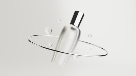 Modern beauty skincare packaging in stylish grey background. moisturiser bottle packaging mockup. 3d rendering, 3d illustrationの写真素材