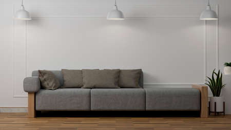 A modern comfortable large sofa in a modern contemporary living room with stylish decorations. Home living room interior design. 3d rendering, 3d illustrationの写真素材