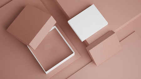 Empty pink name card box on pink background. name card, business card packaging. 3d rendering, 3d illustrationの写真素材