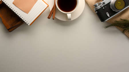 A minimalist workspace background with copy space for your text or product display. top viewの写真素材