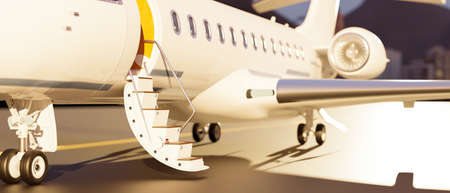 Close-up, Luxury private jet parked on the ground, Luxury transportation, business transportation concept. 3d rendering, 3d illustrationの写真素材