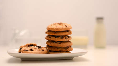 Close-up image, Sweet bakery concept. Cookies, Chocolate chip cookies, Peanut butter cookies with...