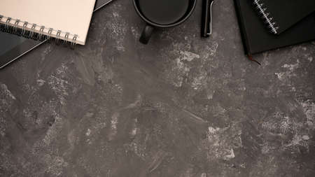 Modern stylish workspace top view, flat lay with office accessories and copy space for display your...