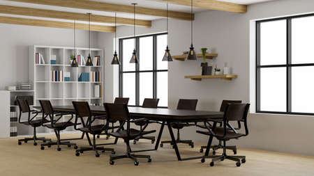 Modern office meeting room, conference room interior design with modern black conference table,...