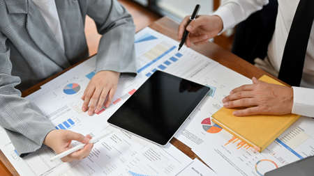 Top shot, Business people having a financial meeting together, discussing and brainstorming the plan...