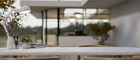 Copy space for your product display on a tabletop with accessories at the balcony. 3d render, 3d illustrationの写真素材