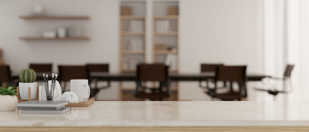 Empty space for display your product display on a tabletop against blurred modern meeting asa...